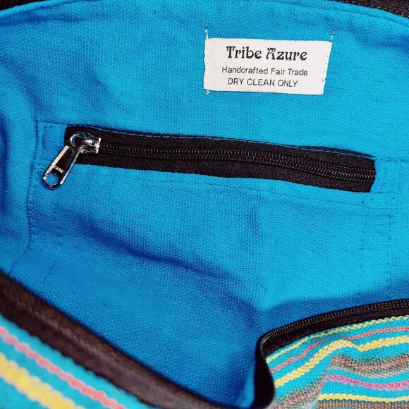 Tribe Azure Fair Trade Women's Banana Hobo Handmade Jacquard Tote Bag Boho - Picture 4 of 11